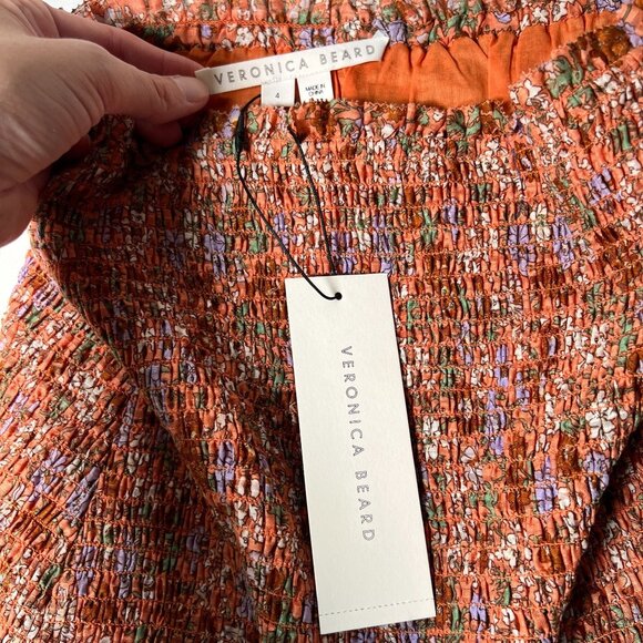 NWT Veronica Beard Melodie Floral Mini Skirt Coral Smocked Ruffle Size 4 - Picture 9 of 16